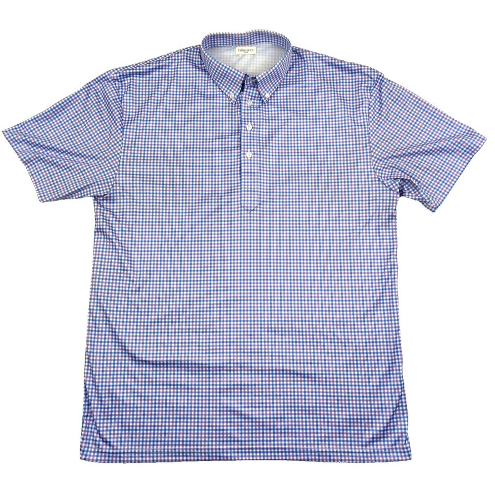 Collars & Co. Mens Dress Collar Polo Shirt XL Blue Check Performance Golf 46x30